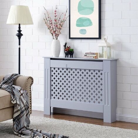 Radiator Cover Wall Cabinet MDF Wood Furniture Criss Cross Grey, Medium