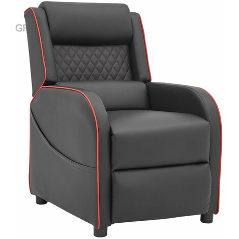 Gaming Racer Recliner Ergonomic Leather Computer Chair Cinema Armchair, Black with Red Trim