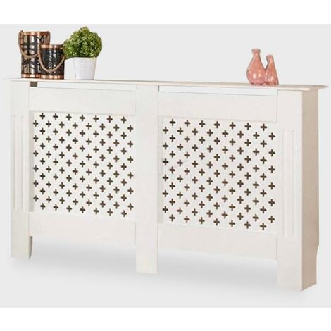 Radiator Cover Wall Cabinet MDF Wood Furniture Criss Cross White, Large
