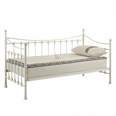 French Metal Day Bed Frame Single with No Trundle - White