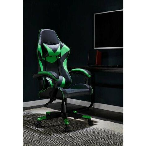 Gaming Computer Chair Ergonomic Adjustable Swivel Recliner Laptop Office Chair, Black/Green