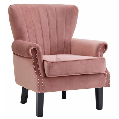 Wing Back Armchair Occasional Accent Chair Studded Design, Velvet- Smoky Rose