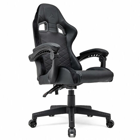 Racing Gaming Chair Ergonomic Recliner Armrest Swivel Computer Office Chair, Black with Black Stitching