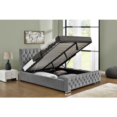 Arya Chenille Silver Super King Ottoman Bed