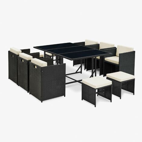 11 piece black rattan cube table set