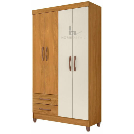 Ambar 4 Door Wardrobe Storage Unit with Built-in Shelving, Oak & Off White