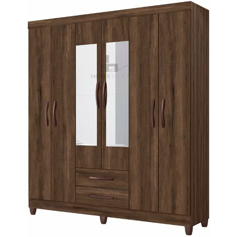 Ambar 6 Door Wardrobe Storage Unit with Mirror and Built-in Shelving, Cedar