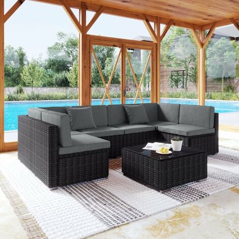 Black rattan corner on sale garden furniture