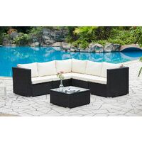 Corner Rattan Sofa Set Outdoor Garden Furniture Black With Cover