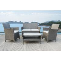 4 Piece Outdoor Sofa Rattan Garden Set with Polywood Coffee Table - Grey