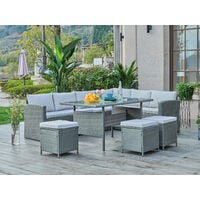 Rattan Corner Group Garden Furniture Set Outdoor Dining Table Sofa Stool Set, Grey