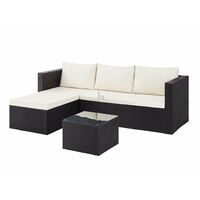 3 Seat L-Shaped Rattan Sofa Set - Outdoor Garden Furniture, Black