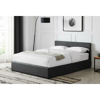 Gomez Charcoal PU Double Ottoman Bed Frame