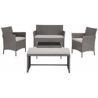 5 Piece Rattan Garden Lounge Set Outdoor Patio with Bench & Table, Grey
