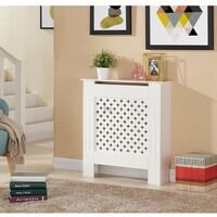 Radiator Cover Wall Cabinet MDF Wood Furniture Criss Cross White, Small