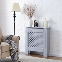 Radiator Cover Wall Cabinet MDF Wood Furniture Criss Cross Grey, Small