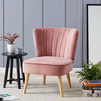 Occasional Chair Velvet Fabric Fluted Accent Chair Wood Frame, Velvet- Smoky Rose