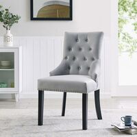 Luxurious Velvet Fabric Studded Dining Chair Button Back Occasional Accent Chair, Velvet-Light Grey