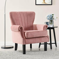 Wing Back Armchair Occasional Accent Chair Studded Design, Velvet- Smoky Rose
