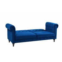 Velvet Sofa Bed Chesterfield Style 3 Seater Sofa Button Design, Blue