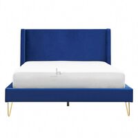 Athena Velvet Blue Double Bed Gold Legs