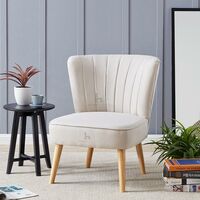 Occasional Chair Velvet Fabric Fluted Accent Chair Wood Frame, Fabric- Beige