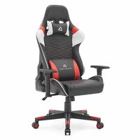 Racing Gaming Chair Ergonomic Recliner Armrest Swivel Computer Office Desk Chair, Black & Red & White with Red Stitching