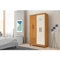 Ambar 4 Door Wardrobe Storage Unit with Built-in Shelving, Oak & Off White