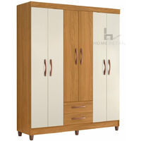 Ambar 6 Door Wardrobe Storage Unit with Built-in Shelving, Oak & Off White