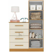 Belize 1 Door Wardrobe and Chest of Drawers Storage Unit with Built-in Shelving, Oak & Off White
