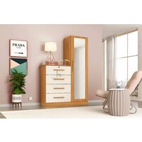 Belize 1 Door Wardrobe and Chest of Drawers Storage Unit with Built-in Shelving, Oak & Off White
