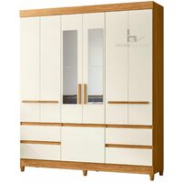 Utille 6 Door Wardrobe Storage Unit with Mirror and Built-in Shelving, Oak & Off White