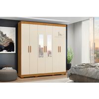 Amarok 6 Door Wardrobe Storage Unit with Mirror and Built-in Shelving, Oak & Off White