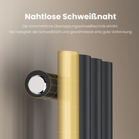 EMKE Heizkörper 1800 x 240 mm Oval Paneelheizkörper Flach Heizkörper Klein Design , Vertikal Einlagig, Mittelanschluss, Anthrazit 483W