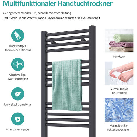 EMKE Badheizkörper 750x400 mm Handtuchheizkörper Horizontal Heizkörper Röhrenheizkörper , Handtuchwärmer Mittelanschluss sehr angenehme Strahlungswärme Anthrazit 244W