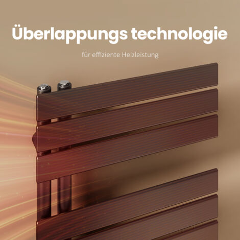 EMKE Badheizkörper Flach 1320x400 mm Schwarz Handtuchwärmer Handtuchtrockner, Panel Handtuchhalter Seitenanschluss für Bad Warmwasser 570W