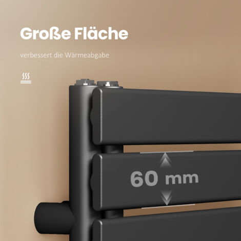 EMKE Badheizkörper Flach 1320x400 mm Schwarz Handtuchwärmer Handtuchtrockner, Panel Handtuchhalter Seitenanschluss für Bad Warmwasser 570W