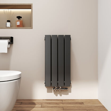 EMKE Heizkörper 600x 300 mm Badheizkörper Paneelheizkörper Kompaktheizkörper Vertikal, Doppellagig Heizkörper Bad Design Heizkörper Mittelanschluss 233W Schwarz