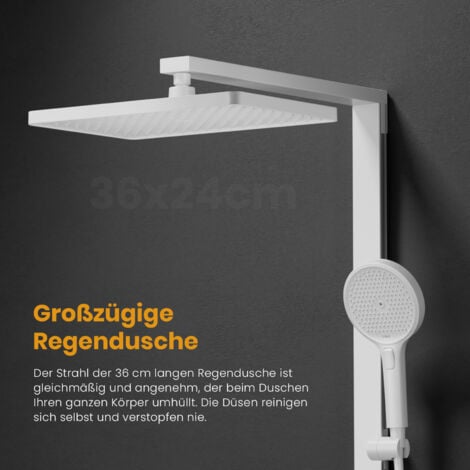 EMKE Duschsystem Duschsystem mit Thermostat Duschset mit 40cm Thermostatische Platte, 4 Strahlart(en), Brausestange, Handbrause, Regendusche, Wasserauslass,Weiß