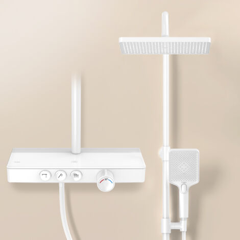 EMKE Duschsystem mit Thermostat Duschset Duschsäuleset mit Brausestange Handbrause mit 3 Strahlstärken Duschsystem Weiß