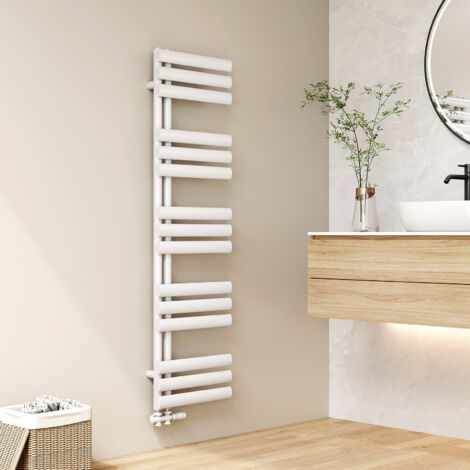 EMKE Oval Badheizkörper Handtuchhalter 1430x400 mm Handtuchheizkörper Seitenanschluss Handtuchheizkörper Warmwasser Weiß 484 Watt