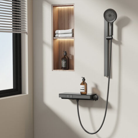 EMKE Duschthermostat Duscharmatur Duschmischerventil mit 38 ° C Sicherheitstaste Duschen Set Handbrause mit 3 Strahstärken