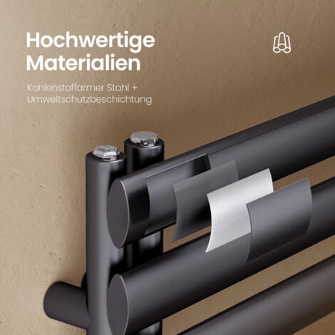 EMKE Badheizkörper Handtuchhalter Oval Röhren 1740x600 mm Handtuchheizkörper Seitenanschluss Handtuchwärmer Anthrazit 815 Watt