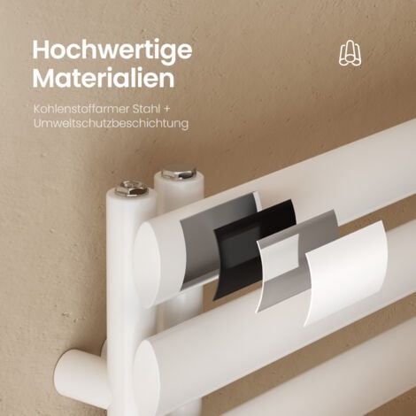 EMKE Oval Badheizkörper Handtuchhalter 1740x500 mm Handtuchheizkörper Seitenanschluss Handtuchheizkörper Warmwasser Weiß 678 Watt