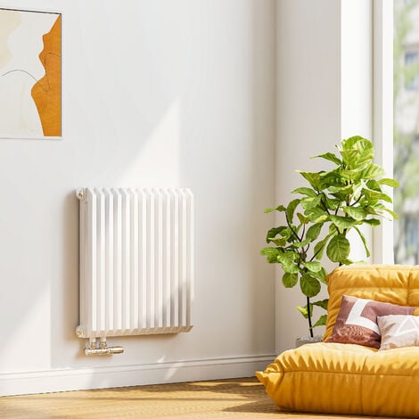 EMKE Heizkörper 600x594 mm D geformt Paneelheizkörper Horizontal Design Heizkörper Doppellagig Flachheizkörper Seitenanschluss Weiß 969W