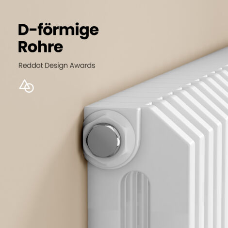 EMKE Heizkörper 600x594 mm D geformt Paneelheizkörper Horizontal Design Heizkörper Doppellagig Flachheizkörper Seitenanschluss Weiß 969W