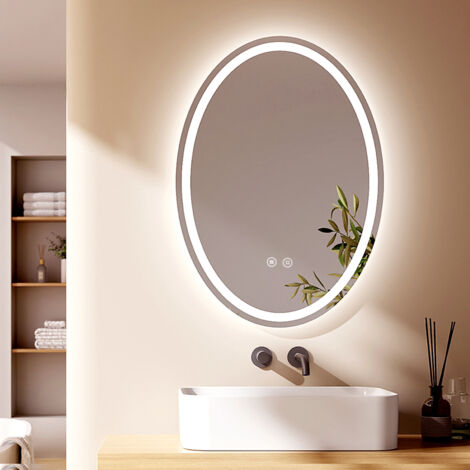 EMKE Oval Badspiegel mit Beleuchtung 60 x 80 cm LED Spiegel mit 3 Lichtfarbe Dimmbar Antibeschlag Speicherfunktion Badezimmerspiegel