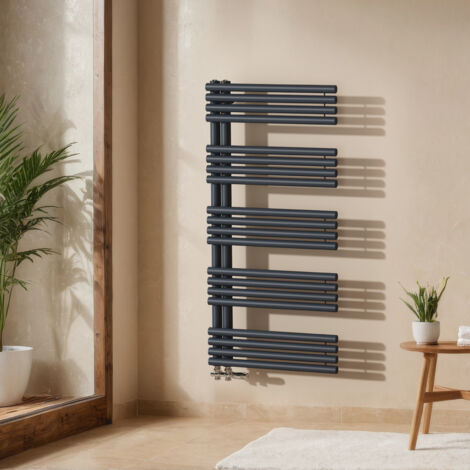 EMKE Handtuchheizkörper 126 × 60 cm mit Seitenanschluss Anthrazit Badheizkörper Handtuchhalter Handtuchwärmer 1075W