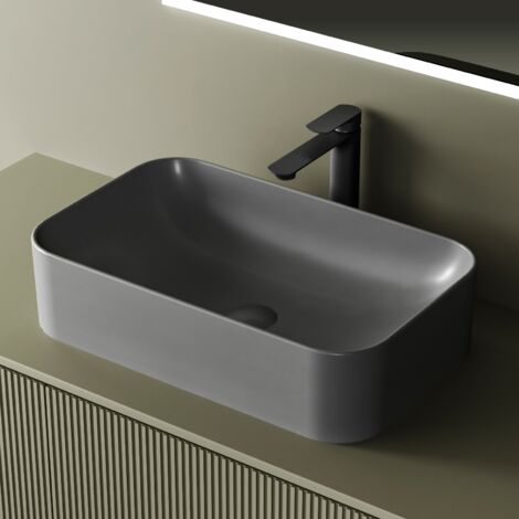 EMKE Aufsatzwaschbecken 61 x 38 x 15 cm Grau Matt Design Waschbecken Keramikwaschtisch