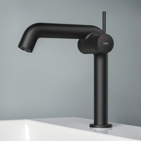 EMKE Wasserhahn Bad 222 x 200 x 76 mm Schwarz Matt Badarmatur mit Luftsprudler Waschtischarmatur Mischbatterie Waschbecken-Armatur